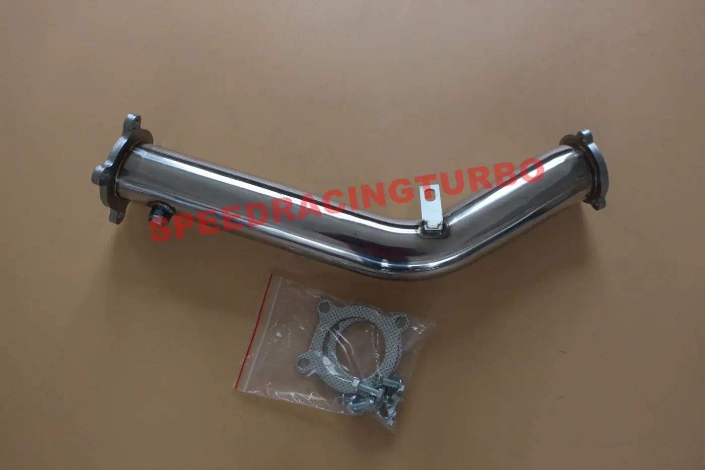 Black finished 3 inch T-304 stainless steel turbo downpipe for Audi A4 A5 Q5 2.0T B8 with CNC machined flanges and O2 sensor bungs