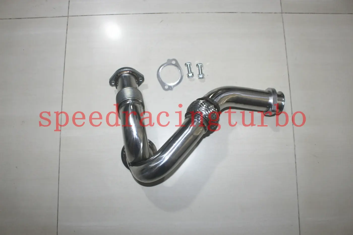 Side view of the X-pipe showing dual inlet and single outlet design