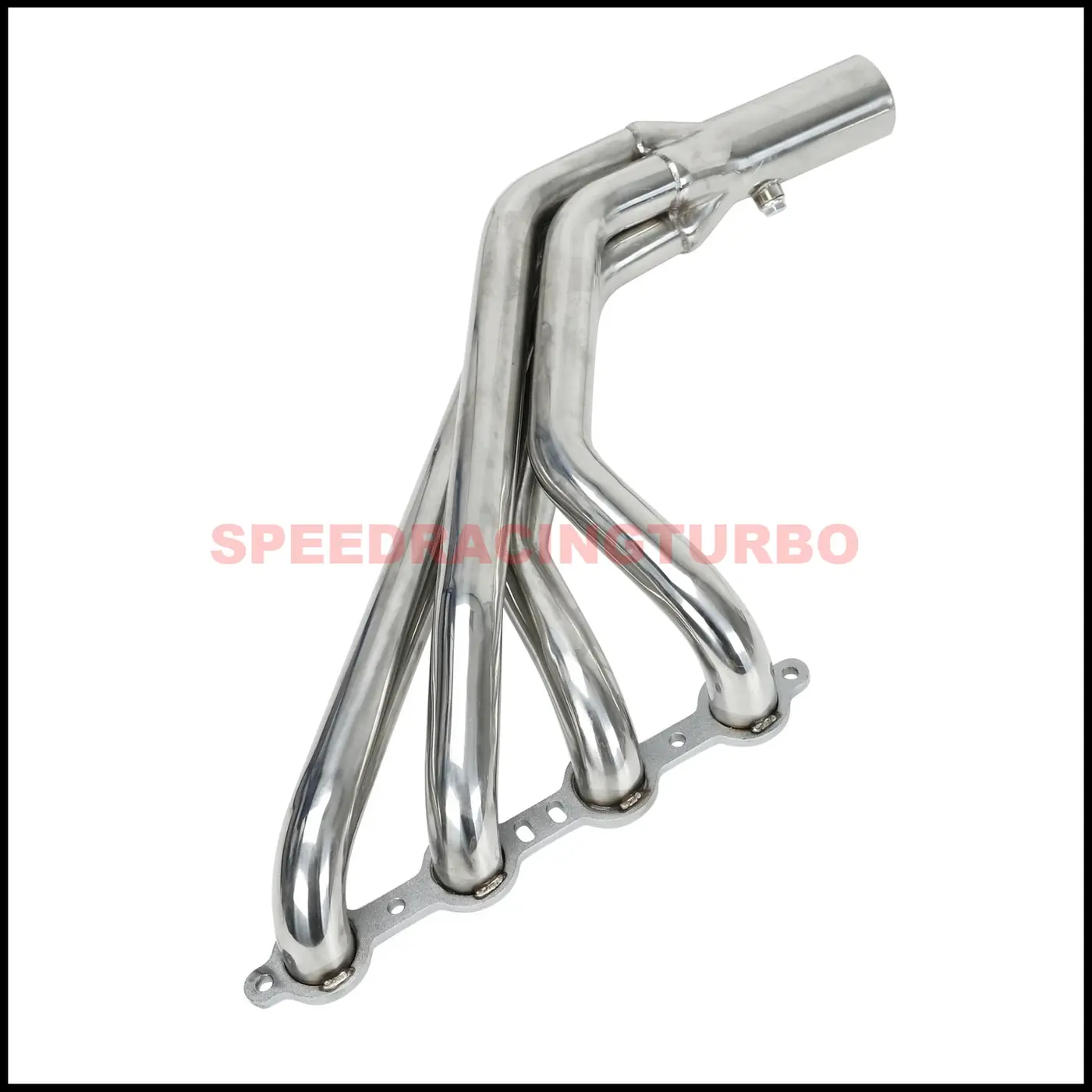 Close-up of CNC machined flange on 201 stainless long tube header for Camaro SS
