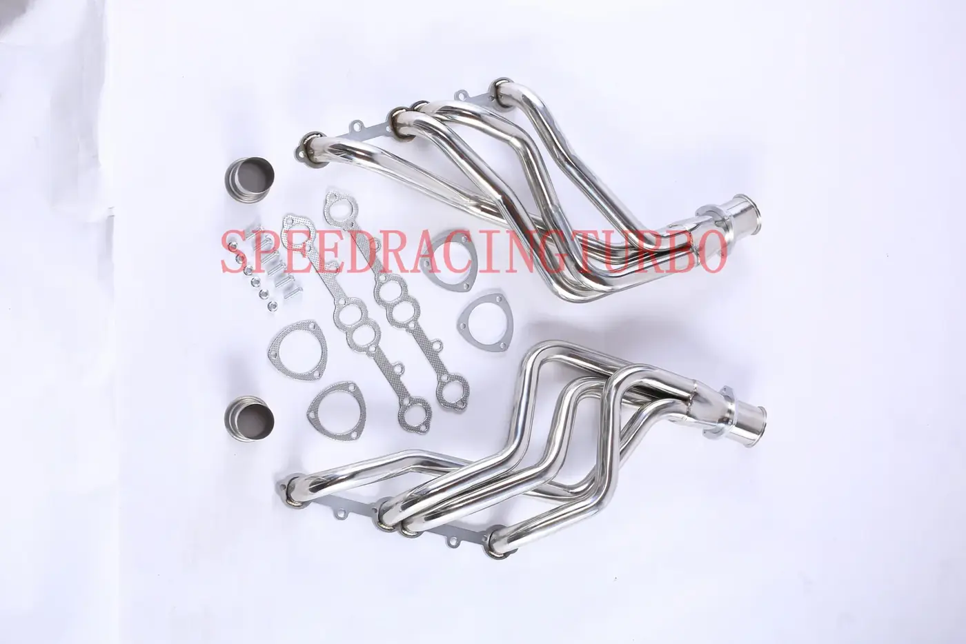 Polished stainless steel long tube headers for 1964-1989 Chevrolet Impala, Bel Air, and Camaro with SBC engine
