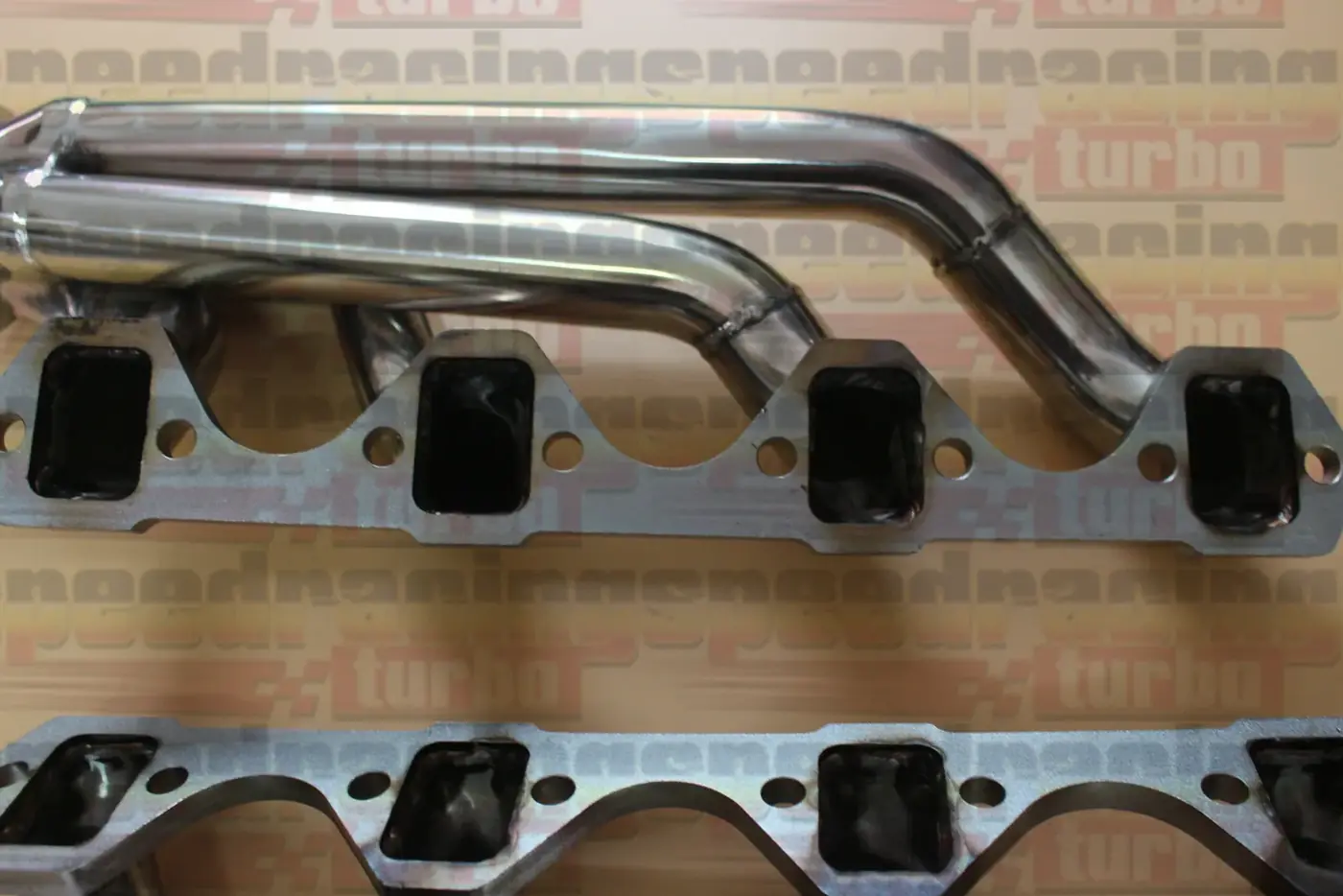 Side view of shorty header with mirror finish and flange alignment