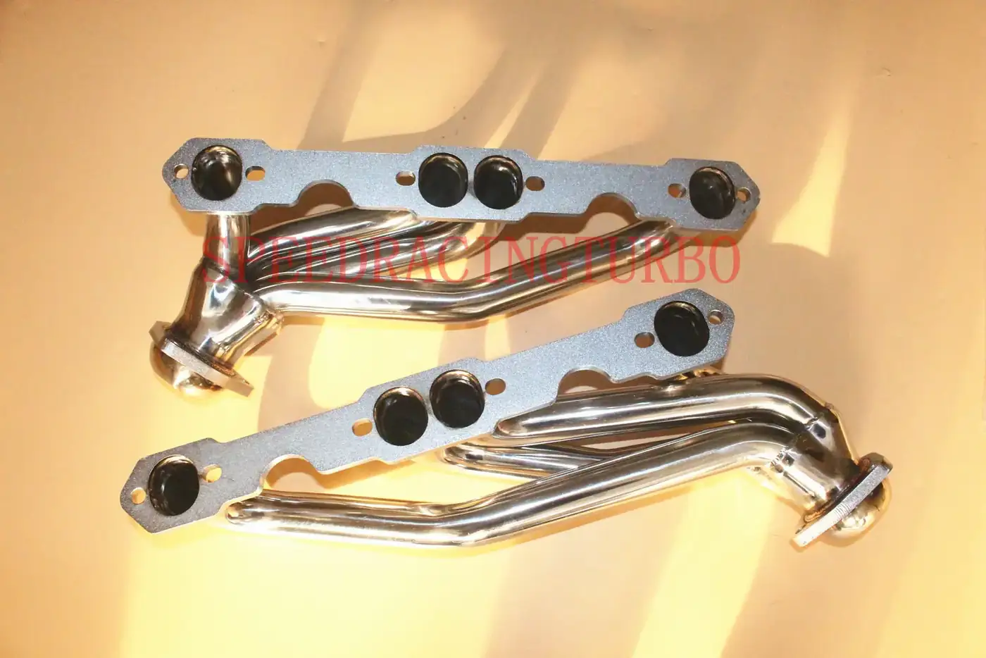 Side view of a 1-3/4 inch header showing factory routing and flange alignment