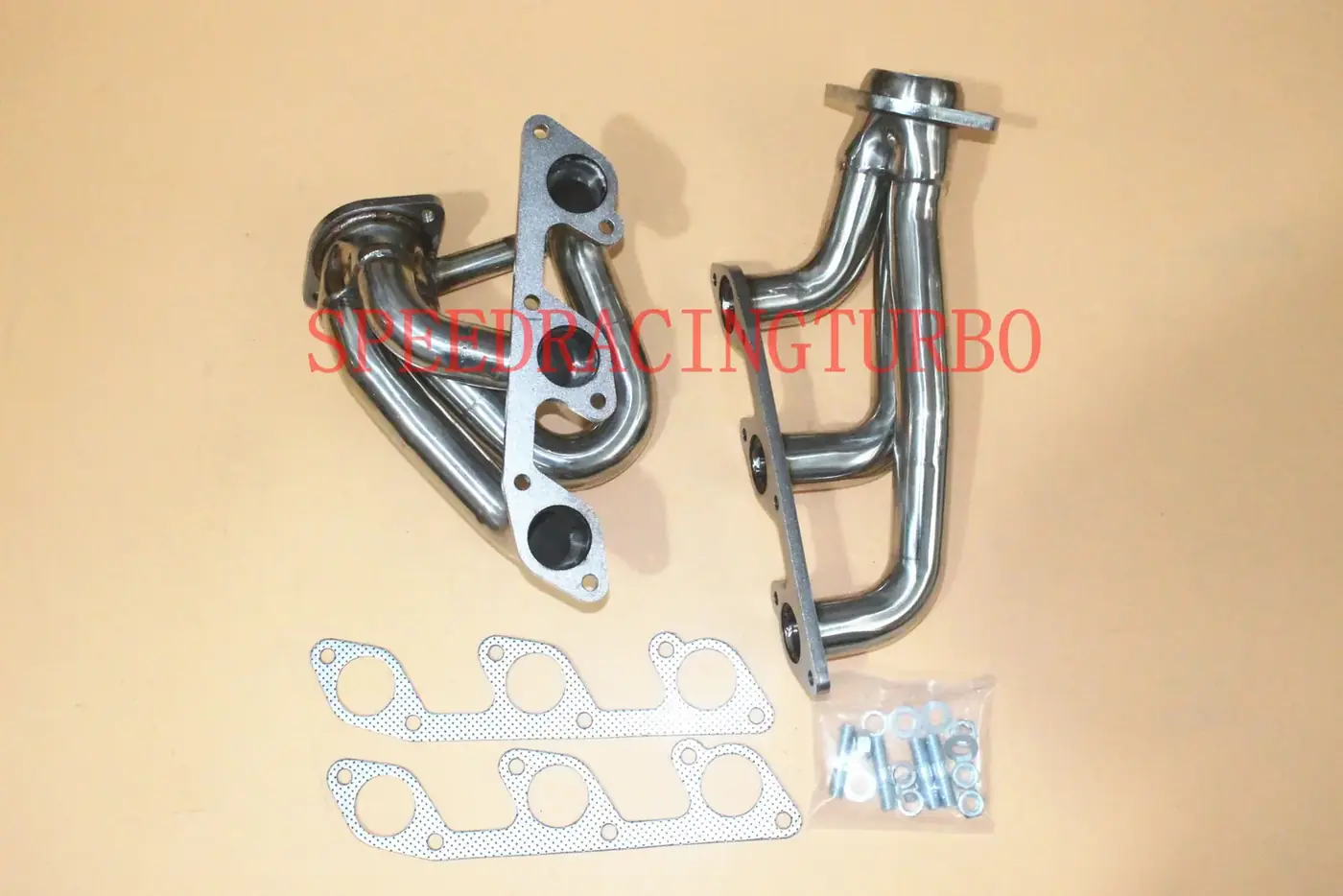 Stainless steel shorty exhaust header set for 2005-2010 Ford Mustang 4.0L V6 with mid-steel flanges and 1.5 inch primary tubes