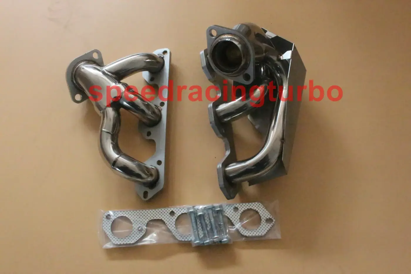 Side view of polished 201 stainless exhaust header with TIG double side welds