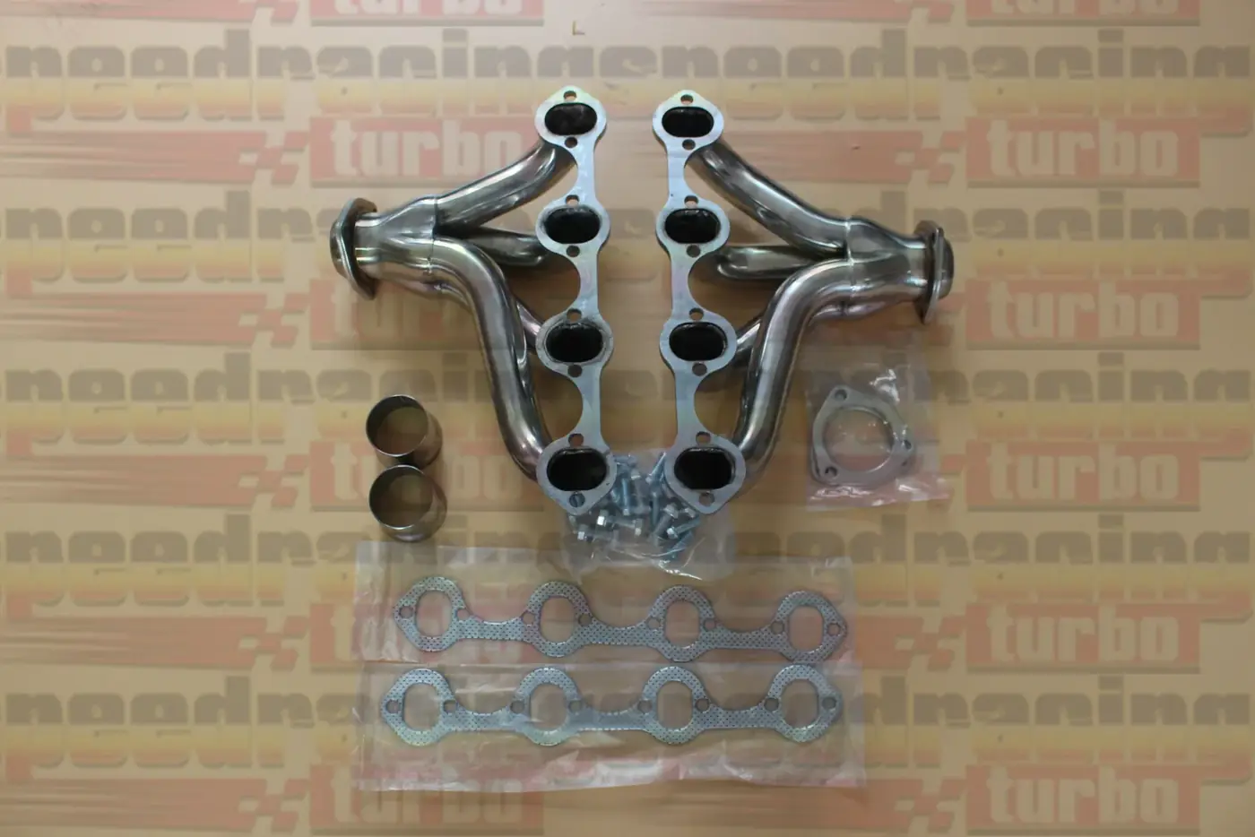 Close-up of the chrome plated flange and 1.630 inch primary tube on the Small Block Ford header