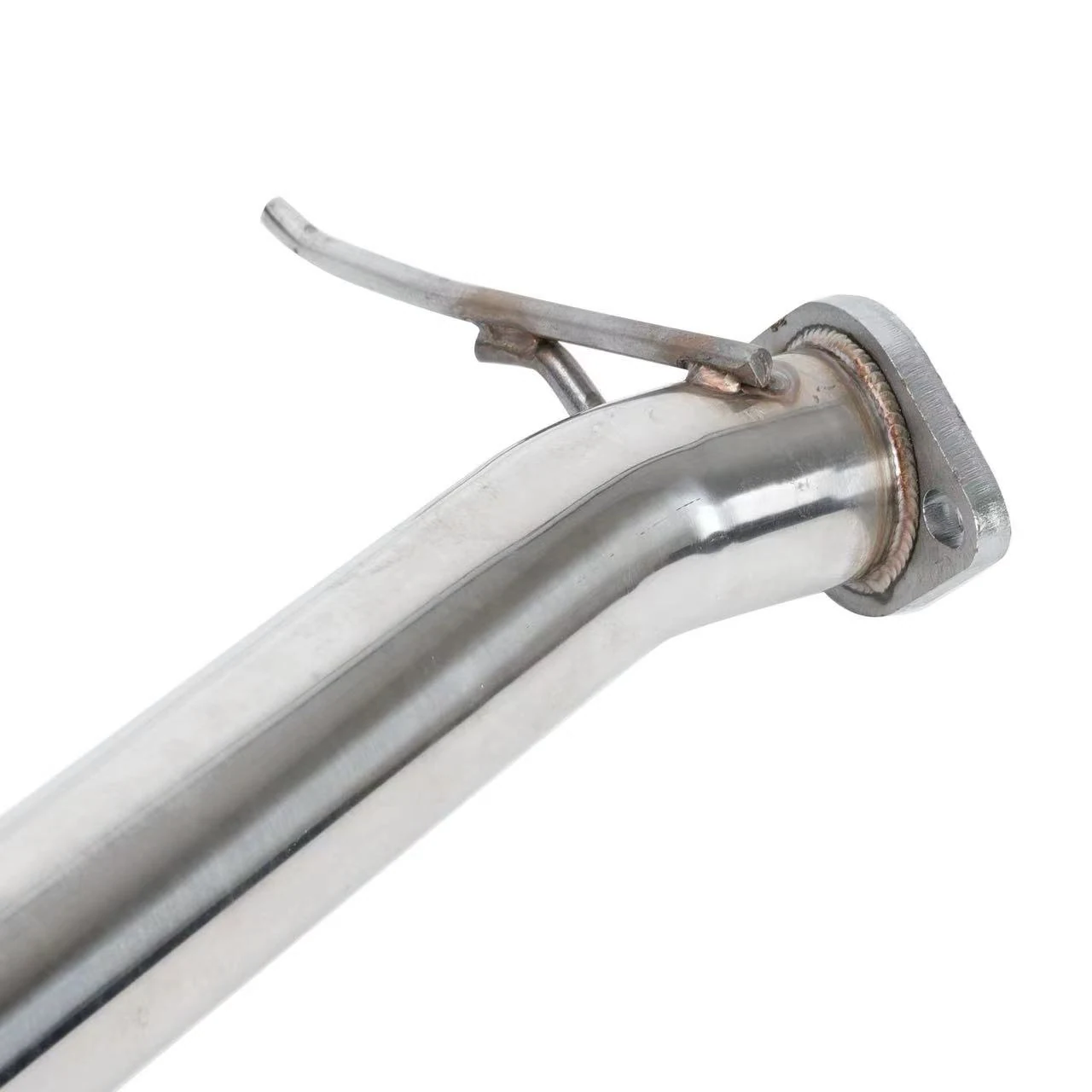 Rear view of the catback exhaust with the 4.0 inch polished tip and mounting brackets