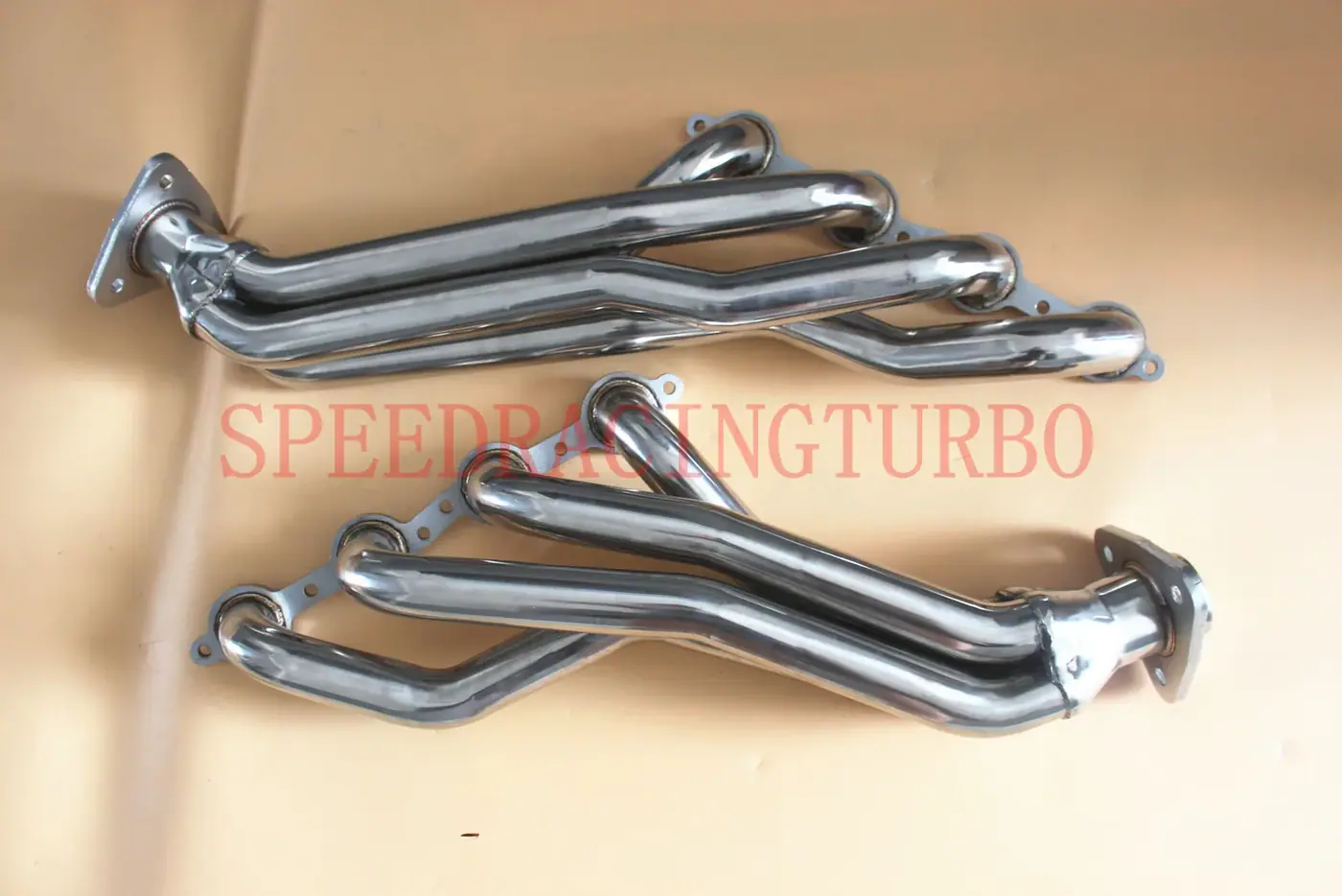 Pair of long tube headers installed on a 2010 GMC Yukon with factory exhaust manifold removed