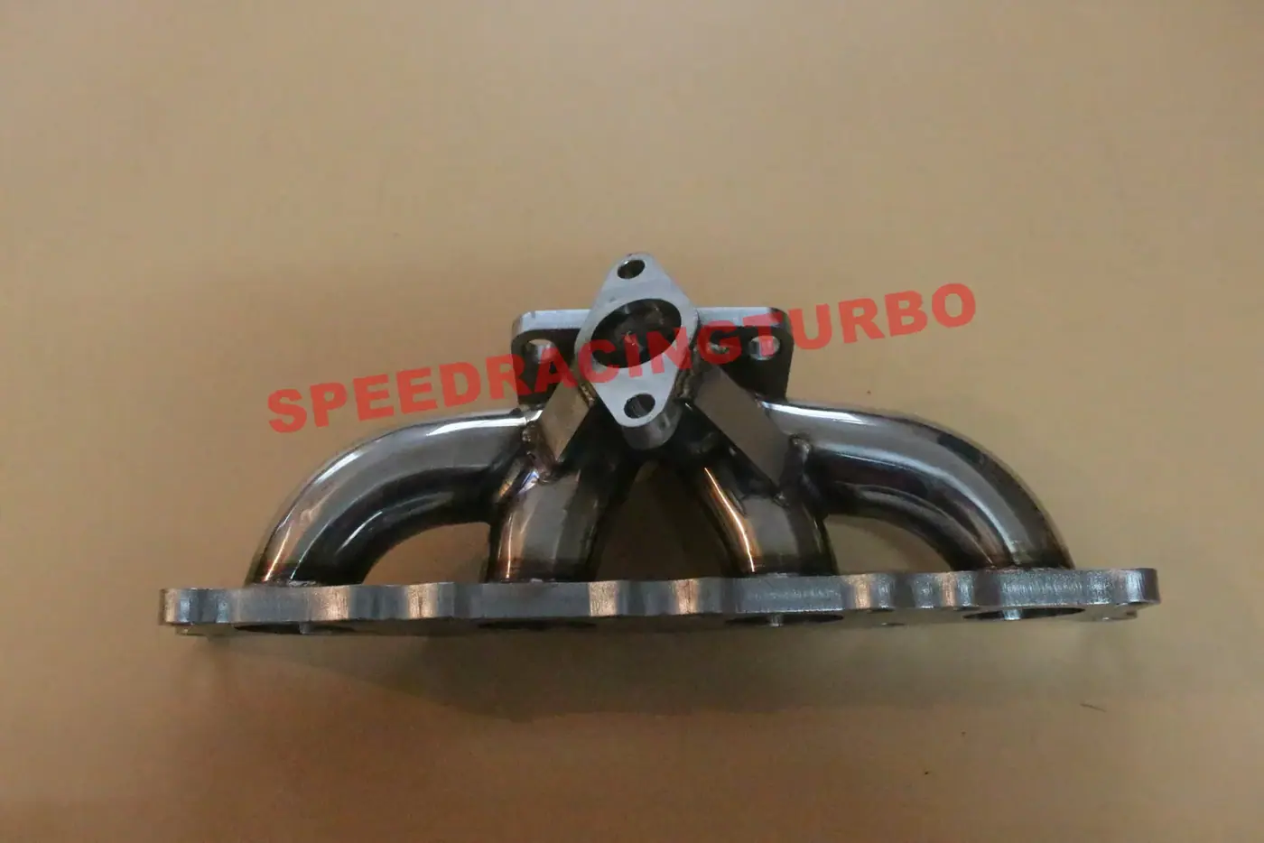 T3 stainless racing turbo manifold for 1997-2006 Audi A4 B5 B6 1.8T sedan 4-door with polished finish and CNC machined flange