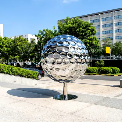 36 Inch Stainless Steel Golf Ball Sculpture detail 2