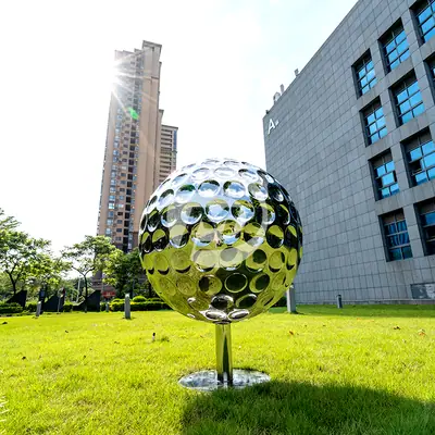 36 Inch Stainless Steel Golf Ball Sculpture detail 3