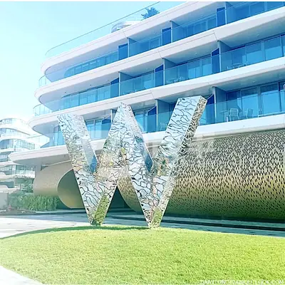 Building Hotel Sign Metal Abstract Modern Stainless Steel Sculpture detail 3