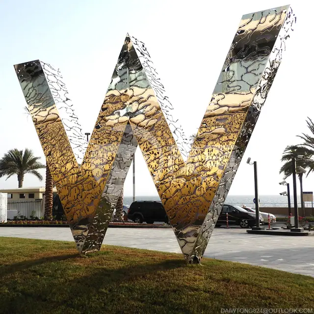 Building Hotel Sign Metal Abstract Modern Stainless Steel Sculpture