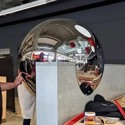 Commission Sculpture 60 Inch Diameters Large Stainless Steel Mirror Sphere detail 2