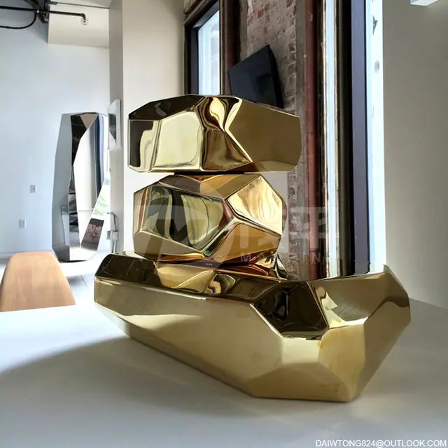 Golden Mirror Interior Stainless Steel Geometric Sculpture