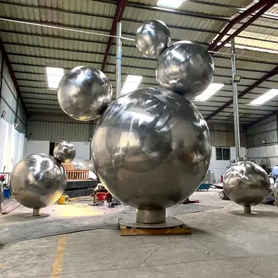 Large 30 Inch 40 Inch 60 Inch Gazing Balls Brush Stainless Steel Hollow Sphere with Base detail 5