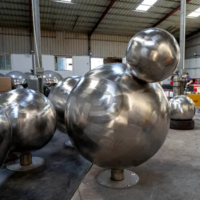 Large 30 Inch 40 Inch 60 Inch Gazing Balls Brush Stainless Steel Hollow Sphere with Base detail 4