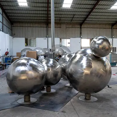 Large 30 Inch 40 Inch 60 Inch Gazing Balls Brush Stainless Steel Hollow Sphere with Base detail 2