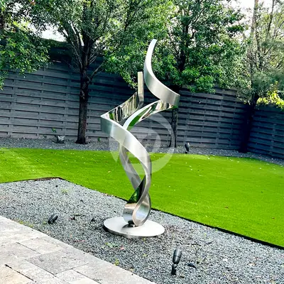 Large Abstract Sculpture, Garden Statue, High Polished Stainless Steel Artwork, Metal Art detail 2