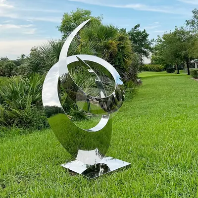 Large Garden Statue, High Polished Stainless Steel Sculpture, Contemporary Lawn Art detail 2