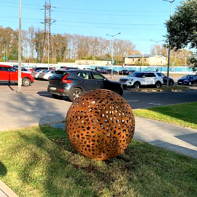 Metal Hollow Corten Steel Sphere Sculpture