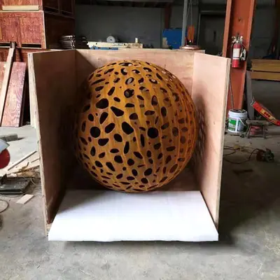 Metal Hollow Corten Steel Sphere Sculpture detail 2