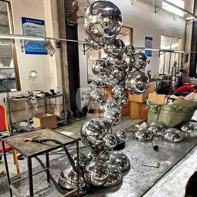 Metal Irregular Group Mirror Ball Sculpture detail 2