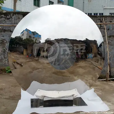 Garden Mirror Polished Stainless Steel Ring Sculpture detail 4