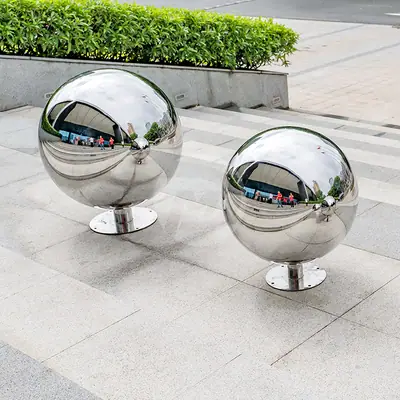 Polished Mirror Stainless Steel Hollow Sphere with Base detail 3