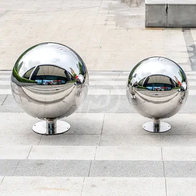 Polished Mirror Stainless Steel Hollow Sphere with Base detail 2