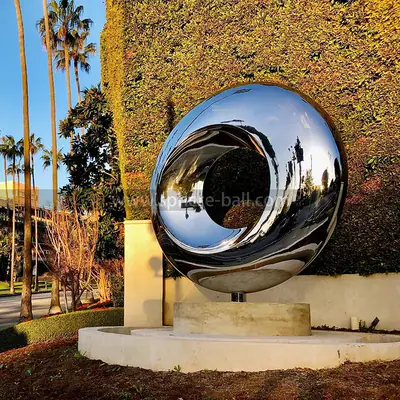 Large Circular Mirror Polished Stainless Steel Landscape Sculpture detail 3