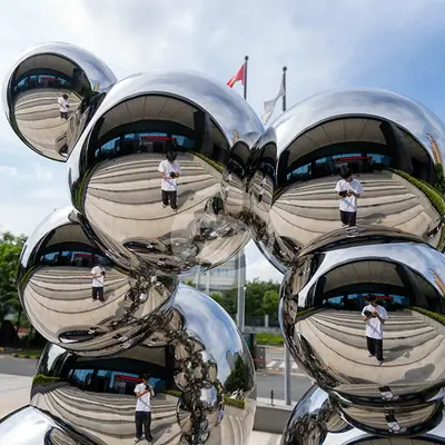 Stainless Steel Polished Metal Sphere Sculpture detail 4
