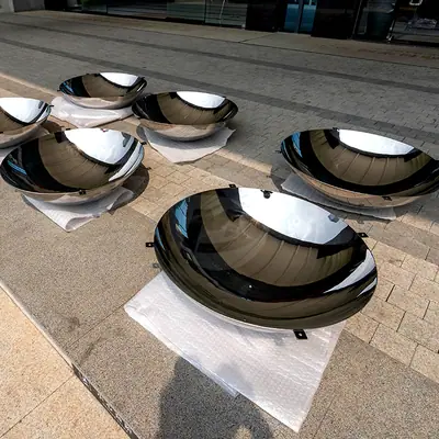 Stainless Steel Water Bowl, Hemisphere, Dome Disks Mirror Concave Sculpture detail 2