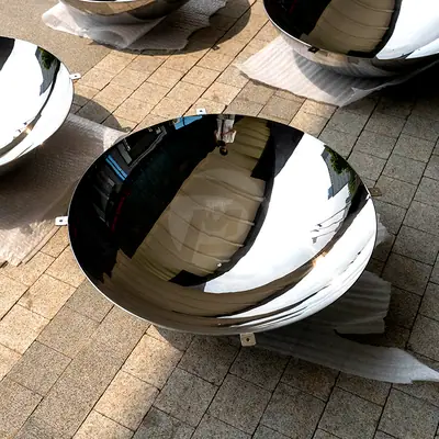 Stainless Steel Water Bowl, Hemisphere, Dome Disks Mirror Concave Sculpture detail 4