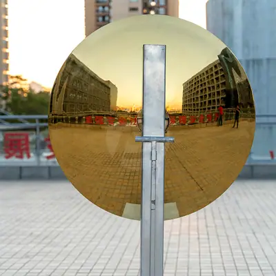 Wall Dish Mirror 48inch Plating Brass Stainless Steel Disc detail 4