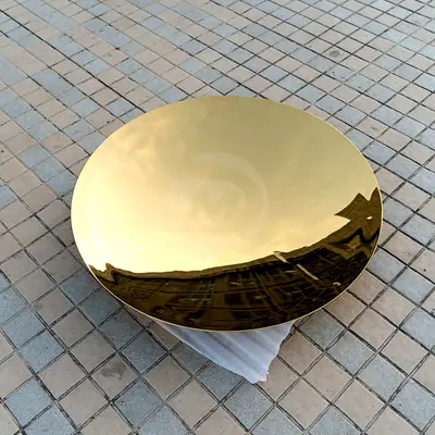 Wall Dish Mirror 48inch Plating Brass Stainless Steel Disc detail 2
