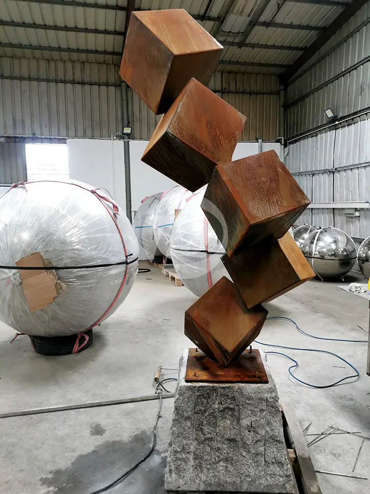 Five Cubes Corten Steel Sculpture, view 2