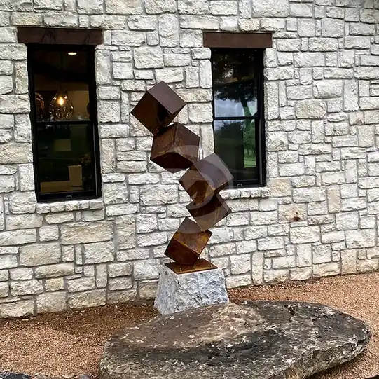 Five Cubes Corten Steel Sculpture, view 4