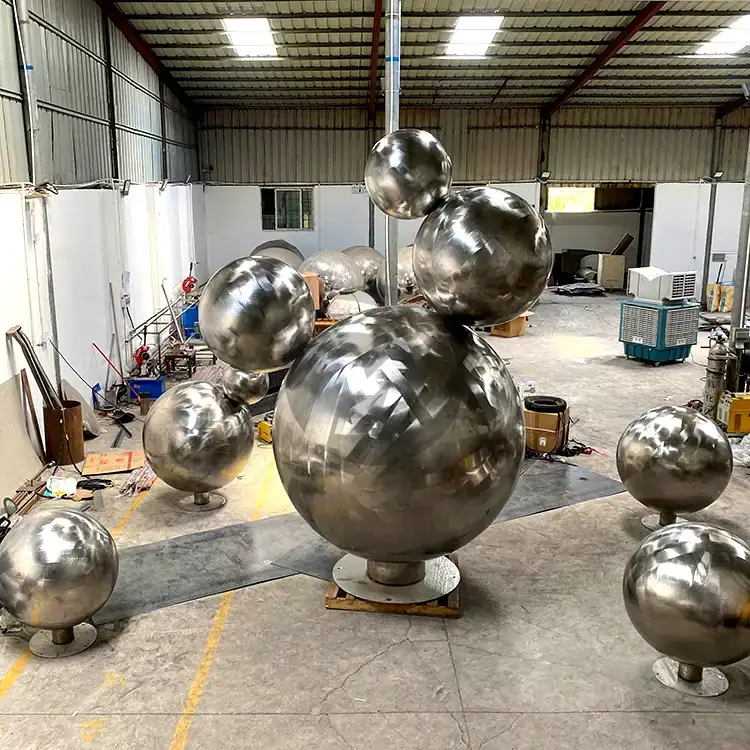 Large 30 Inch 40 Inch 60 Inch Gazing Balls Brush Stainless Steel Hollow Sphere with Base