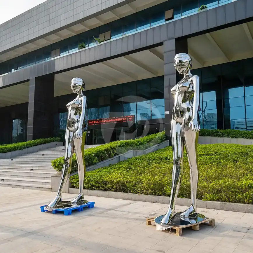 Mirror Polished Robot Sculpture in Japan, view 2