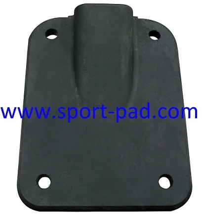 Rubber Pad 15 — flat moulded plate with four mounting holes and two locating tabs