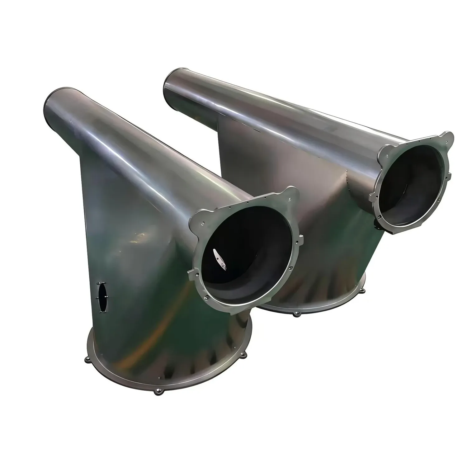 Two-way stainless steel diverter chute with twin outlets