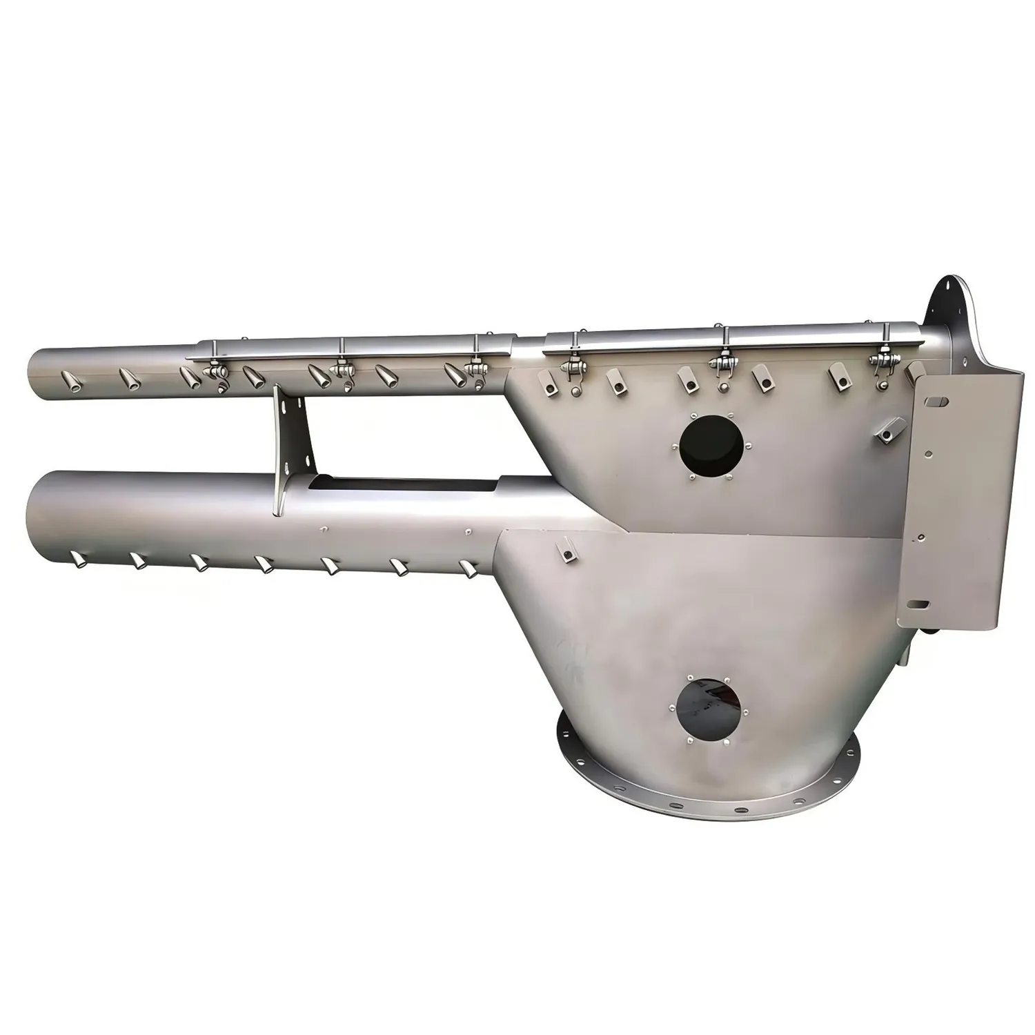 Fabricated stainless steel diverter valve body with mounting flange