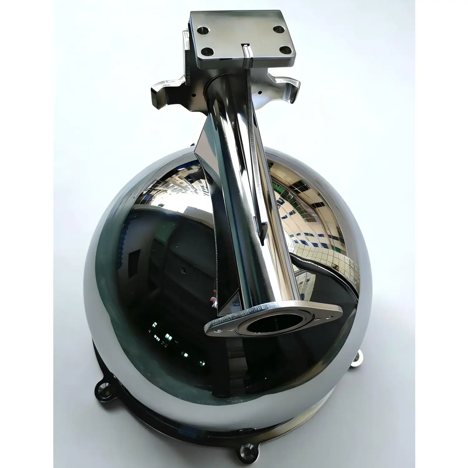 Rotary spherical discharge valve in polished stainless steel