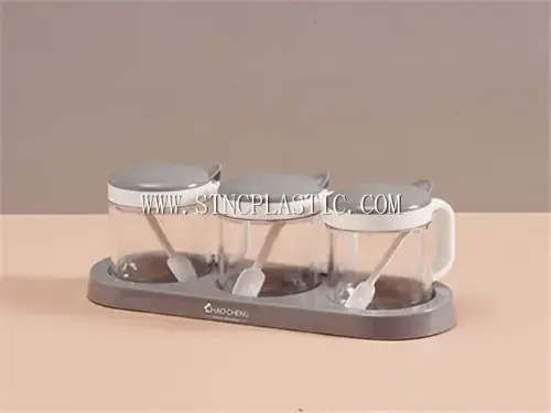 Plastic 3 Pcs/Set Of Press Cover Seasoning Cans W/Spoon NC030899 from the Condiment Box And Set range