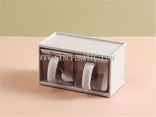 Pull Type 2 Compartments Condiment With Spoon NC031001 plastic houseware product photograph
