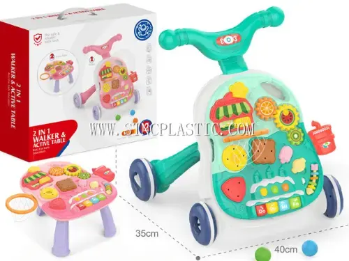 2 In 1 Cake Model Baby Music Walker&Active Table (green/Pink) NC031235 plastic houseware product photograph
