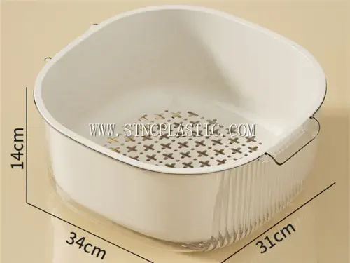 6L Plastic 2 In 1 Transparent Square Crisper Box With Hollow Basket NC031509 plastic houseware product photograph