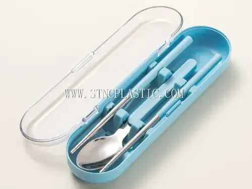 Portable Wheat Straw Stainless Steel Cutlery Box With Chopsticks & Spoon NC032947 plastic houseware product photograph