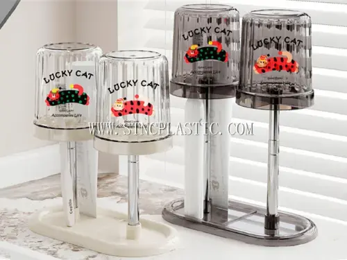 Plastic 2 Toothbrush Cups With Holder NC032950 plastic houseware product photograph