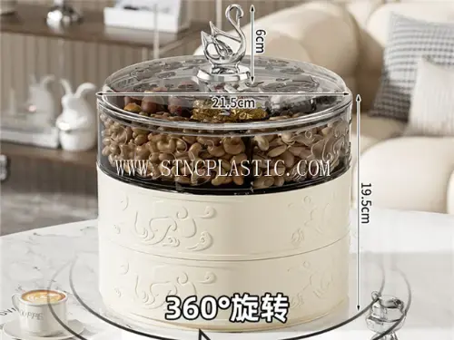 Plastic Rotating 3-Layer Round Candy Box With Circular Swan Handle NC033156 from the Candy Tray With Cover range